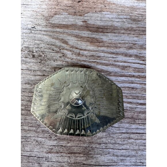 Made in France Barrette Silver Tone Art Deco Sunburst Octagon Etched Hair Clip